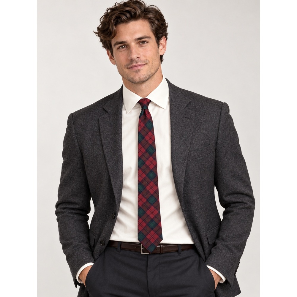 Vintage Tartan Red Green Plaid Silk Polo Ralph Lauren Holidday Men's Necktie
